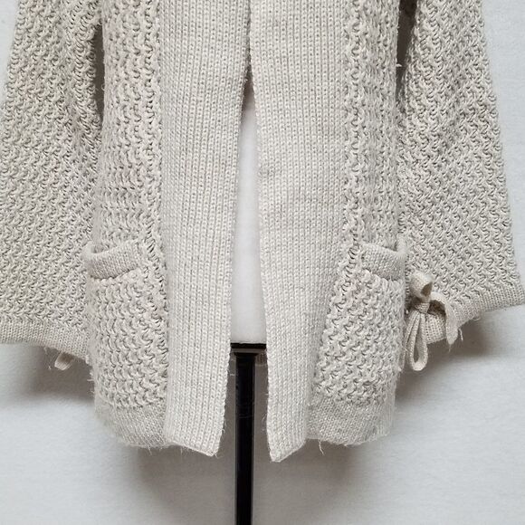 𝅺RARE Vintage 70s Jantzen Tan Chunky Knit Wide Collar Bow Bell Sleeve Cardigan - Picture 8 of 16